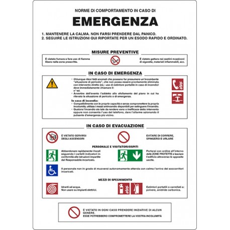 NORME DI COMPORTAMENTO IN CASO DI EMERGENZA 350X500 ALLUMINIO