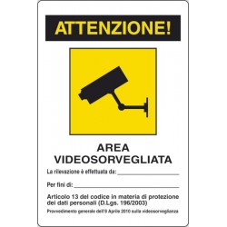 CARTELLO ALLUMINIO AREA VIDEO SORVEGLIATA MIS.300X200