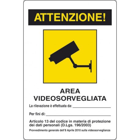 CARTELLO ALLUMINIO AREA VIDEO SORVEGLIATA MIS.300X200