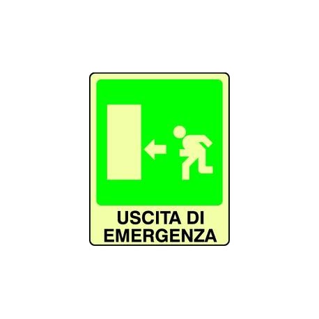 CARTELLO ALLUMINIO USCITA DI EMERGENZA SX FOTOLUMINESCENTE  MIS. 300x200