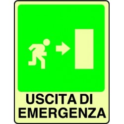 CARTELLO ALLUMINIO USCITA DI EMERGENZA DX FOTOLUMINESCENTE MIS. 300x200