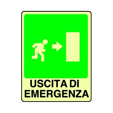 CARTELLO ALLUMINIO USCITA DI EMERGENZA DX FOTOLUMINESCENTE MIS. 300x200