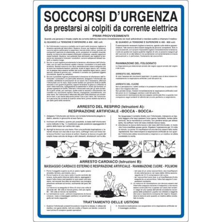 Cartello SOCCORSI D'URGENZA da prestarsi ai colpiti da corrente elettrica