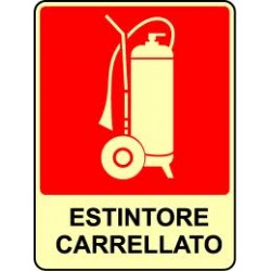 CARTELLO ALLUMINIO ESTINTORE CARRELLATO FOTOLUMINESCENTE  MIS. 230X290