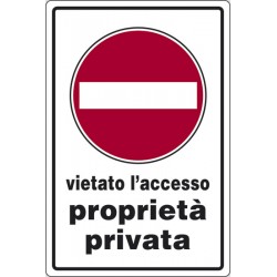 Cartello alluminio vietato l'accesso proprietà privata mis.45x30