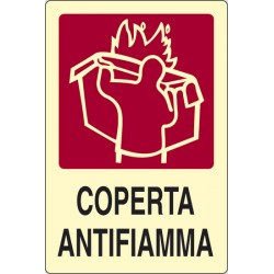 Cartello alluminio  COPERTA ANTIFIAMMA. mis. 300x200 fotoluminescente